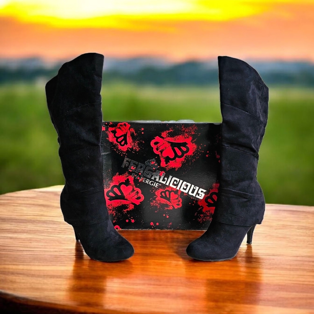 Fergalicious Black Suede Heeled Boots